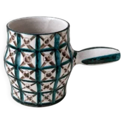 Pot à anse en céramique de Robert Picault, décor croisillons, années 60