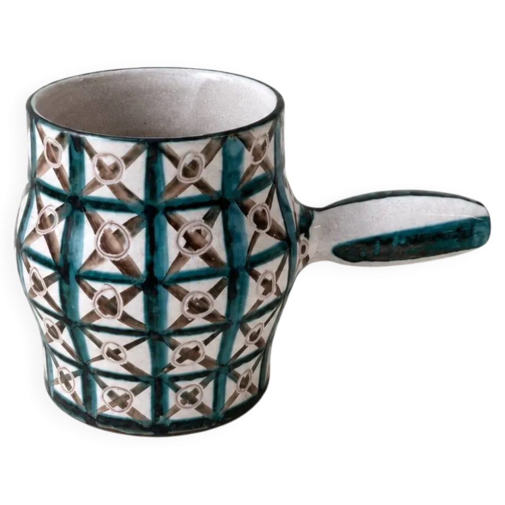Pot à anse en céramique de Robert Picault, décor croisillons, années 60