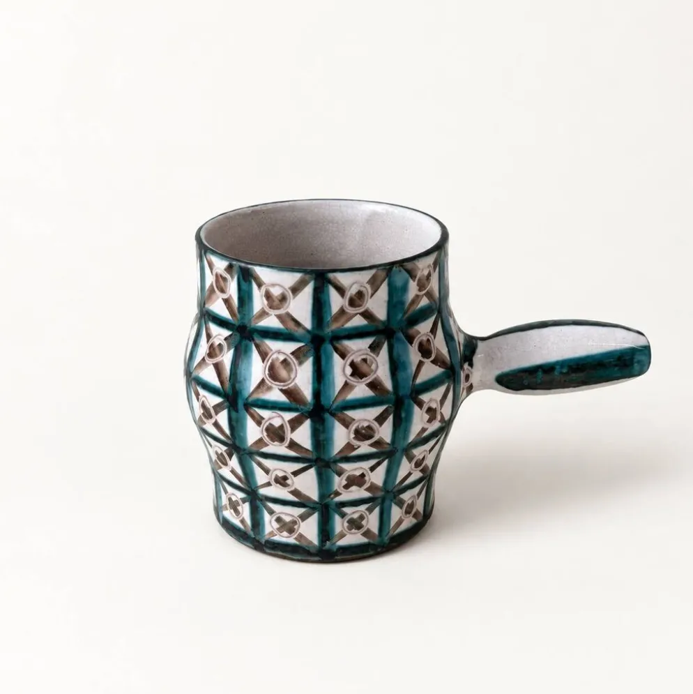Pot à anse en céramique de Robert Picault, décor croisillons, années 60