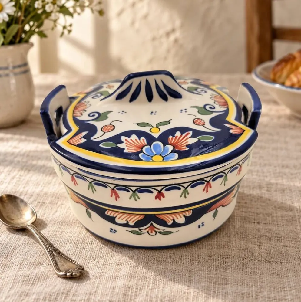 Pot avec couvercle en Porcelaine de Rouen