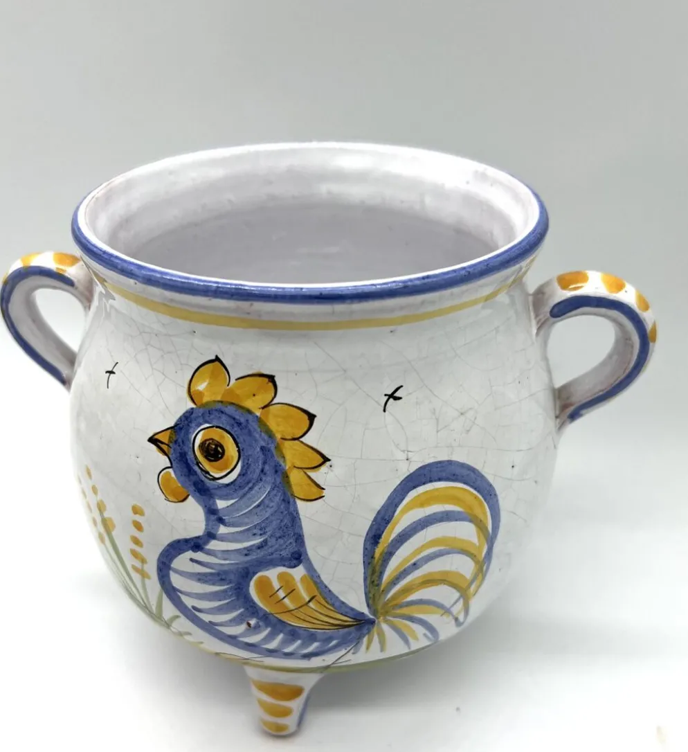 Pot couvert en faïence décor rustique – motif coq – XXe siècle