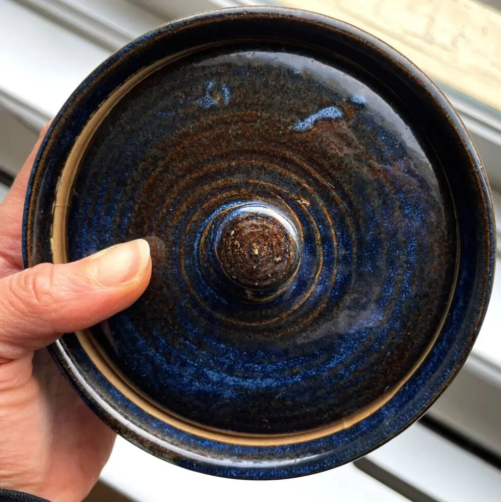 Pot en terre cuite vintage bleu de Pearson Chesterfield Angleterre, demi-pinte.