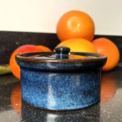 Pot en terre cuite vintage bleu de Pearson Chesterfield Angleterre, demi-pinte.