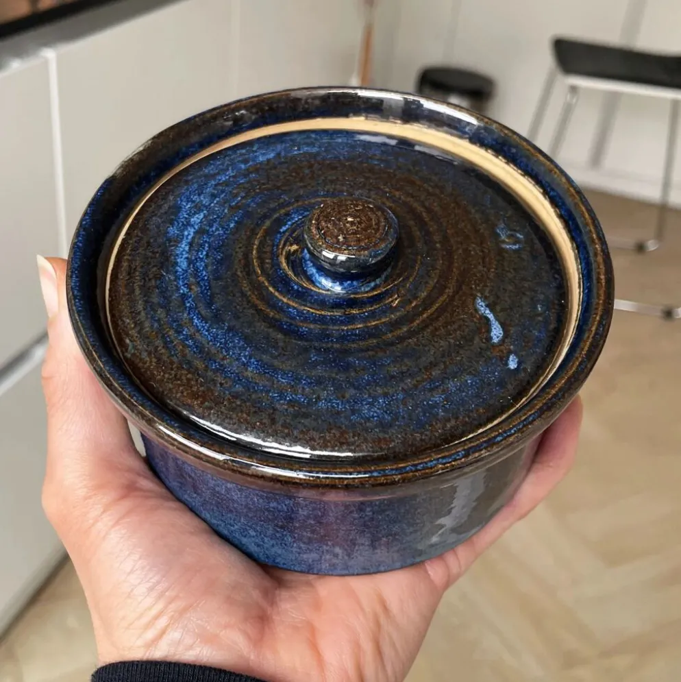 Pot en terre cuite vintage bleu de Pearson Chesterfield Angleterre, demi-pinte.