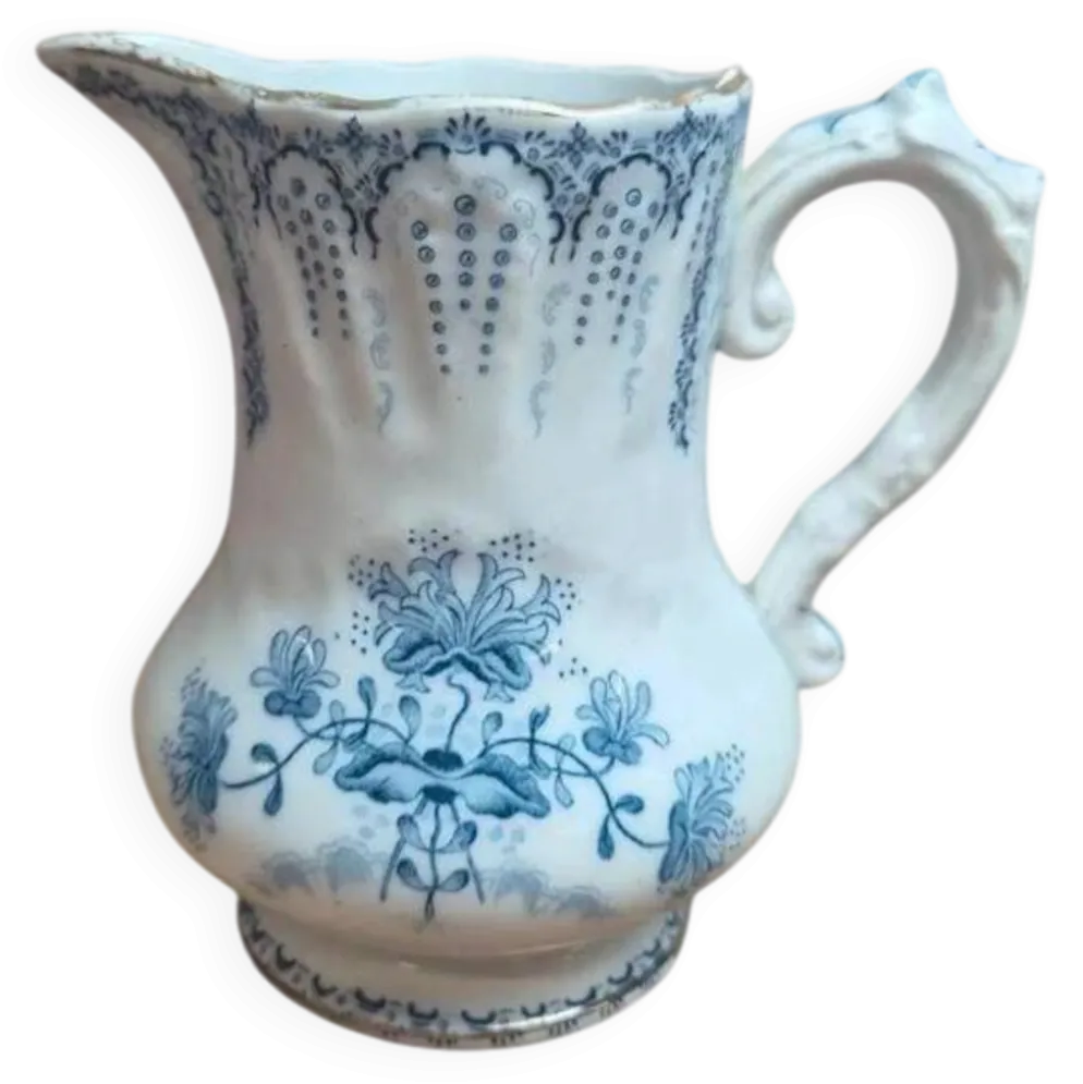 Pot à lait ancien Saint-Amand et Hamage Régence en terre de fer bleue