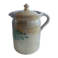 Pot à lait/crème & son couvercle terre cuite vernissee art populaire savoyard chalet deco collector