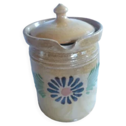 Pot à lait/crème & son couvercle terre cuite vernissee art populaire savoyard chalet deco collector