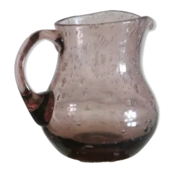 Pot à lait, crémier, Biot en verre bullé, fabrication artisanale, violine, vintage
