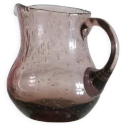 Pot à lait, crémier, Biot en verre bullé, fabrication artisanale, violine, vintage