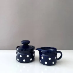 Pot à lait et sucre vintage Wächtersbach céramique bleu et blanc, pot à lait et sucrier, pois, années 70