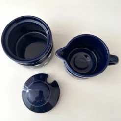 Pot à lait et sucre vintage Wächtersbach céramique bleu et blanc, pot à lait et sucrier, pois, années 70