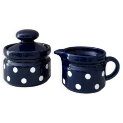 Pot à lait et sucre vintage Wächtersbach céramique bleu et blanc, pot à lait et sucrier, pois, années 70