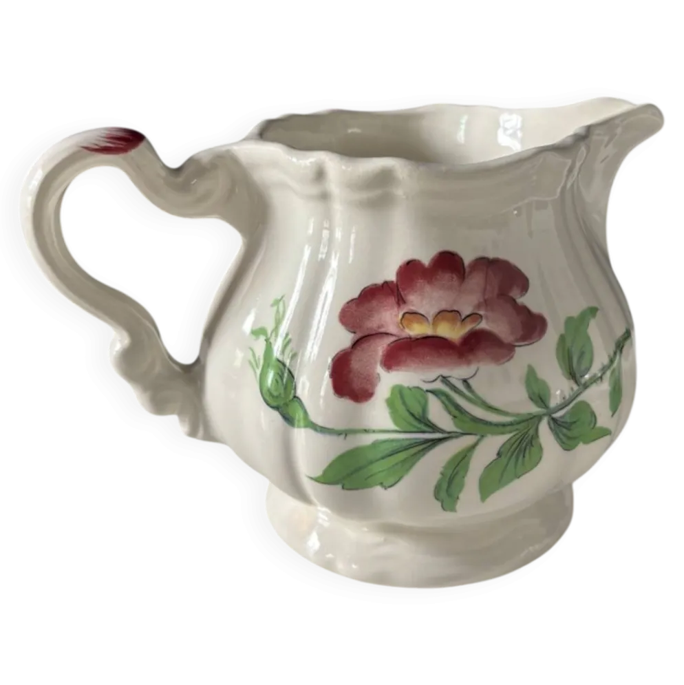 Pot à lait faïence Sarreguemines décor Cernay vintage — fleurs peintes