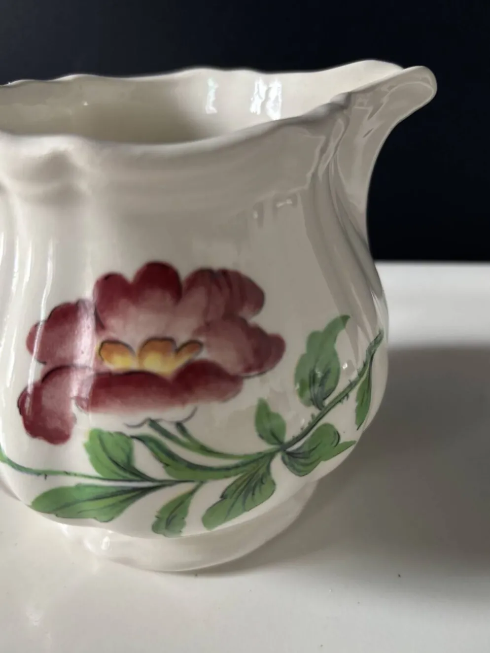 Pot à lait faïence Sarreguemines décor Cernay vintage — fleurs peintes