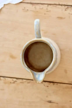 Pot à lait vintage céramique émaillée dégradé bleu et taupe