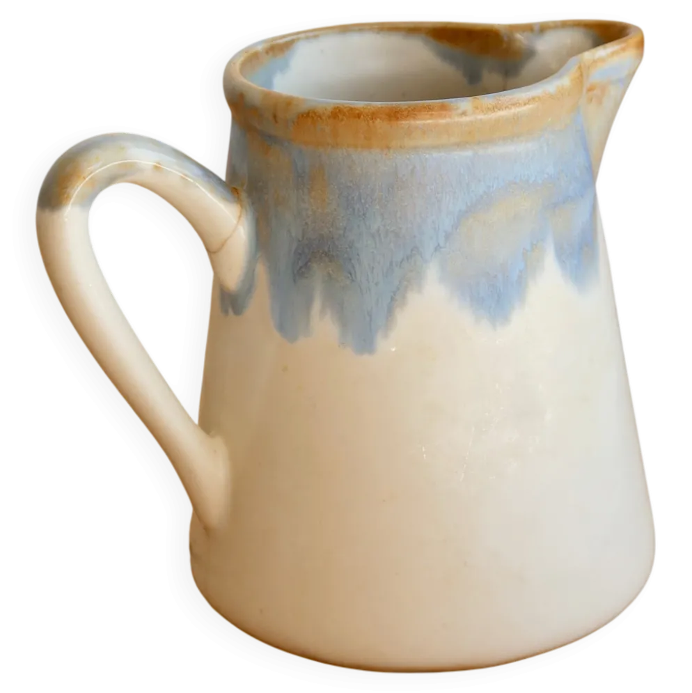 Pot à lait vintage céramique émaillée dégradé bleu et taupe