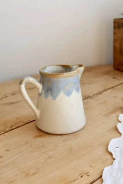 Pot à lait vintage céramique émaillée dégradé bleu et taupe