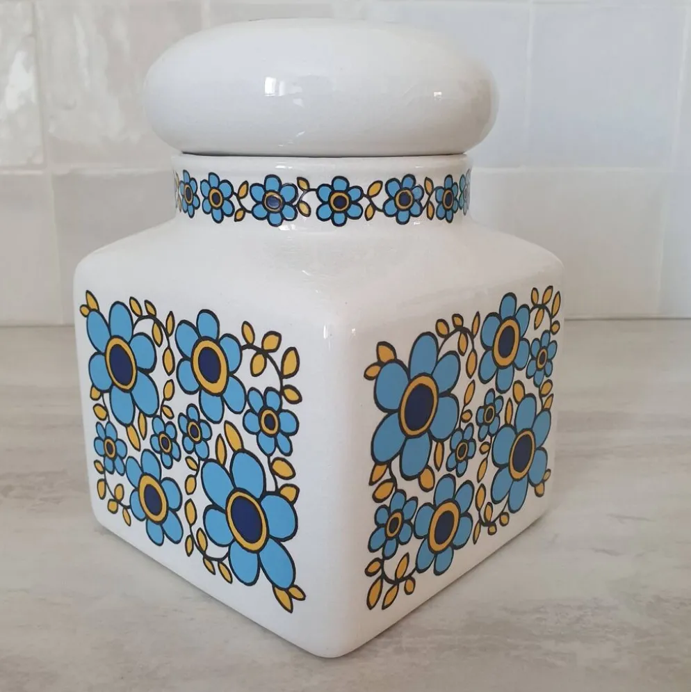 Pot rangement céramique motif fleur bleu Tauntun Vale / England