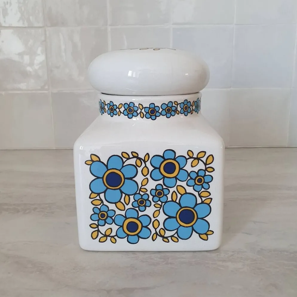 Pot rangement céramique motif fleur bleu Tauntun Vale / England