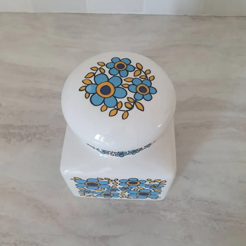 Pot rangement céramique motif fleur bleu Tauntun Vale / England