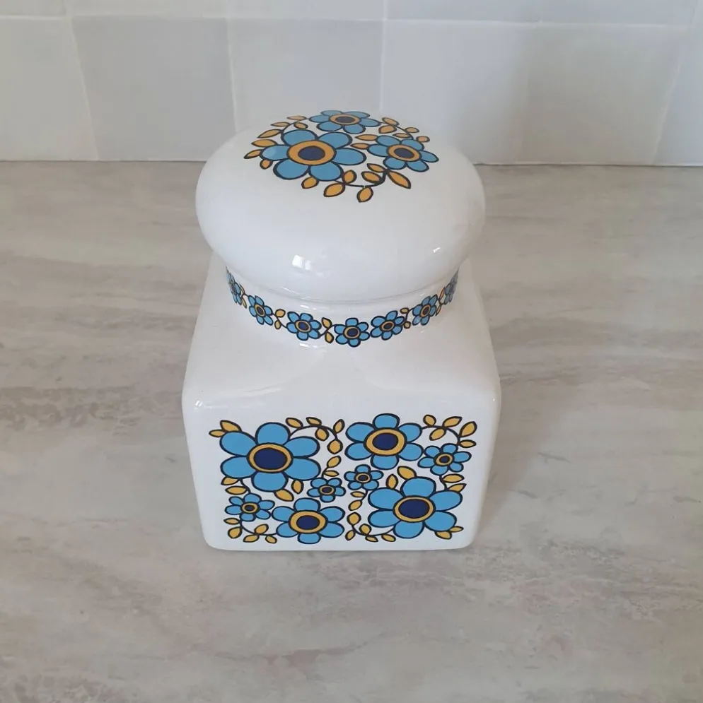 Pot rangement céramique motif fleur bleu Tauntun Vale / England