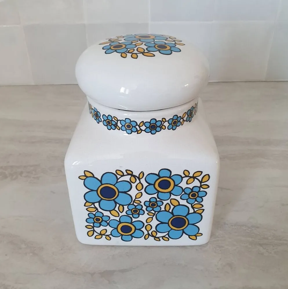 Pot rangement céramique motif fleur bleu Tauntun Vale / England