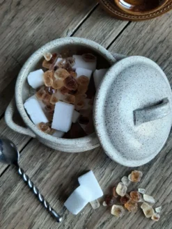 Pot à sucre en grès moucheté vintage