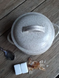 Pot à sucre en grès moucheté vintage