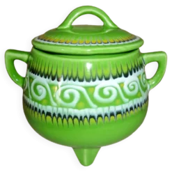 Pot tripode vert avec couvercle en céramique