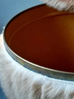 Pouf coffre cylindrique en fausse fourrure 1970