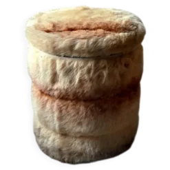 Pouf coffre cylindrique en fausse fourrure 1970