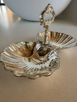 Présentoir coquillage en métal argenté vintage
