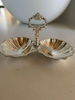 Présentoir coquillage en métal argenté vintage