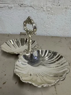 Présentoir coquillage en métal argenté vintage