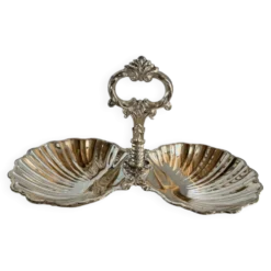 Présentoir coquillage en métal argenté vintage