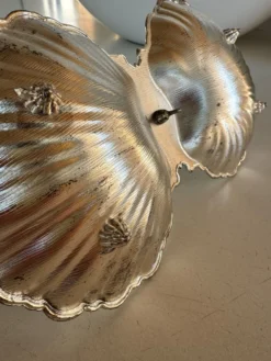 Présentoir coquillage en métal argenté vintage