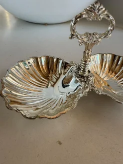 Présentoir coquillage en métal argenté vintage