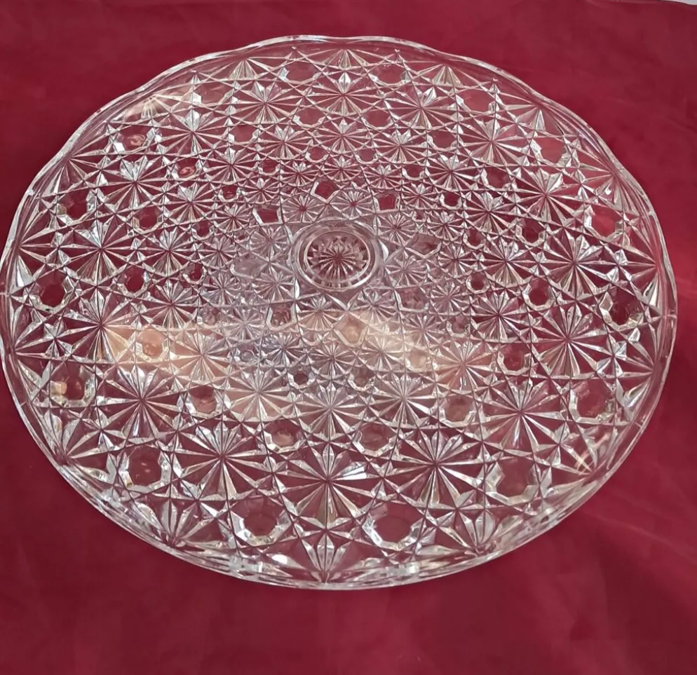 Présentoir à gâteau vintage en verre moulé pointe de diamant - Ø 32 cm