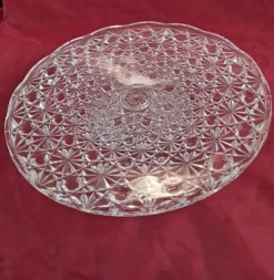 Présentoir à gâteau vintage en verre moulé pointe de diamant - Ø 32 cm