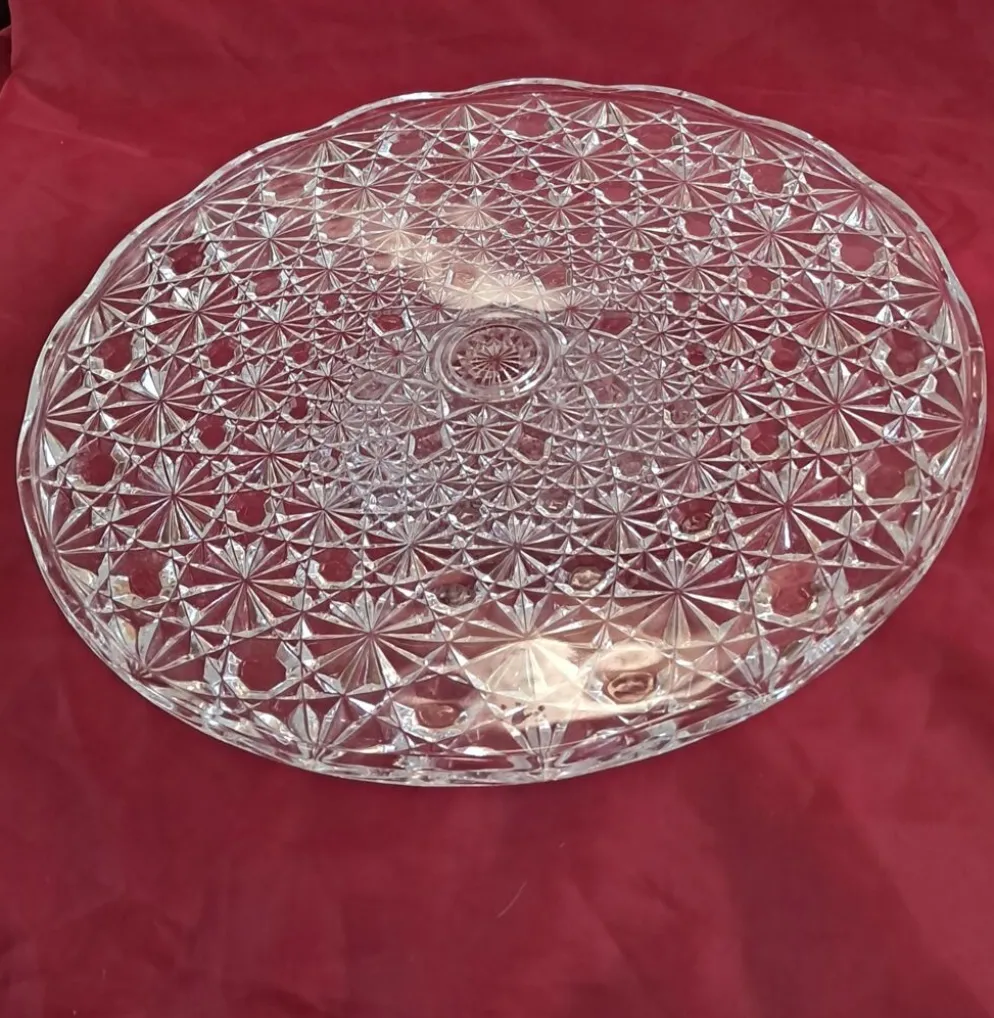 Présentoir à gâteau vintage en verre moulé pointe de diamant - Ø 32 cm