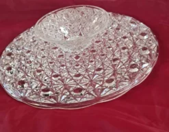 Présentoir à gâteau vintage en verre moulé pointe de diamant - Ø 32 cm