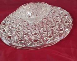 Présentoir à gâteau vintage en verre moulé pointe de diamant - Ø 32 cm