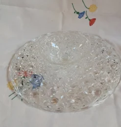Présentoir à gâteau vintage en verre moulé pointe de diamant - Ø 32 cm
