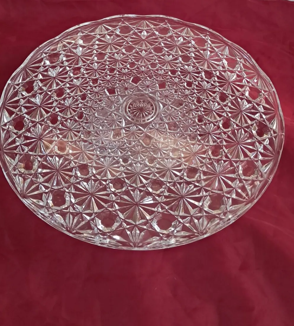 Présentoir à gâteau vintage en verre moulé pointe de diamant - Ø 32 cm