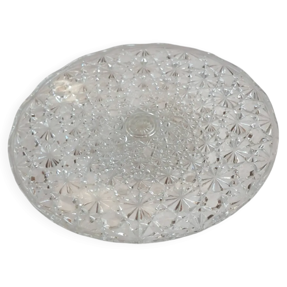 Présentoir à gâteau vintage en verre moulé pointe de diamant - Ø 32 cm