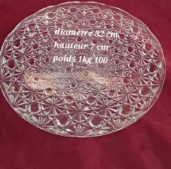 Présentoir à gâteau vintage en verre moulé pointe de diamant - Ø 32 cm