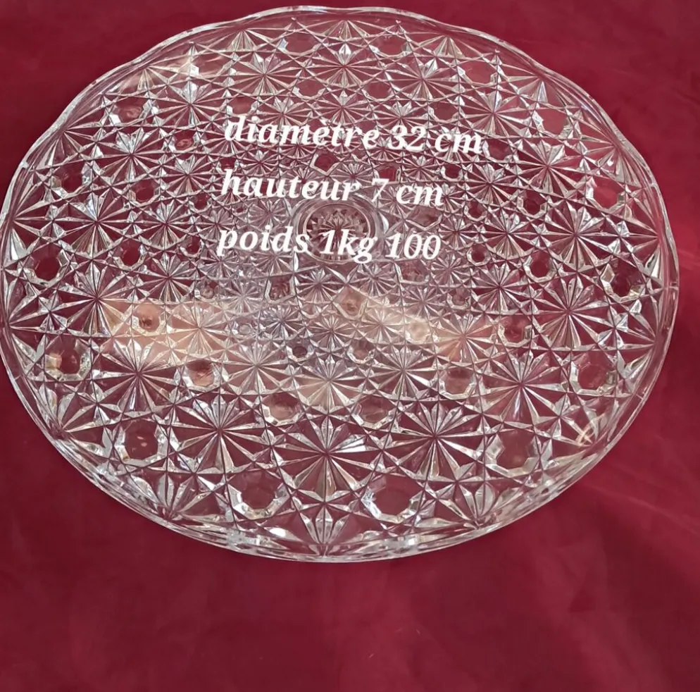 Présentoir à gâteau vintage en verre moulé pointe de diamant - Ø 32 cm