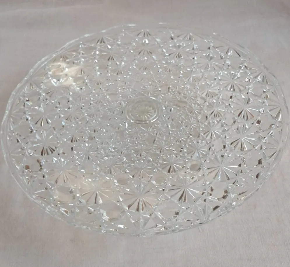 Présentoir à gâteau vintage en verre moulé pointe de diamant - Ø 32 cm