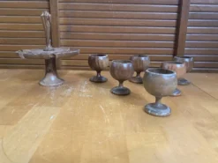 Présentoir tourniquet 6 coquetiers bois olivier & teck années 60 vinta