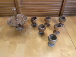 Présentoir tourniquet 6 coquetiers bois olivier & teck années 60 vinta